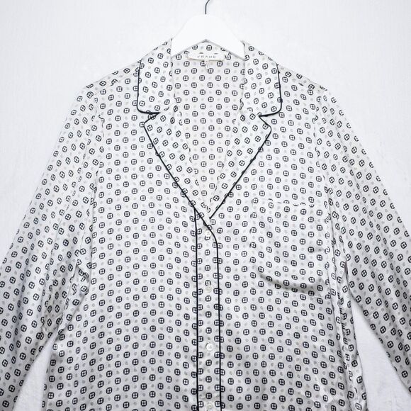 FRAME 100% Silk Pajama Style Top Button Up Blouse Long Sleeve Front Pocket Sz M - Picture 5 of 14